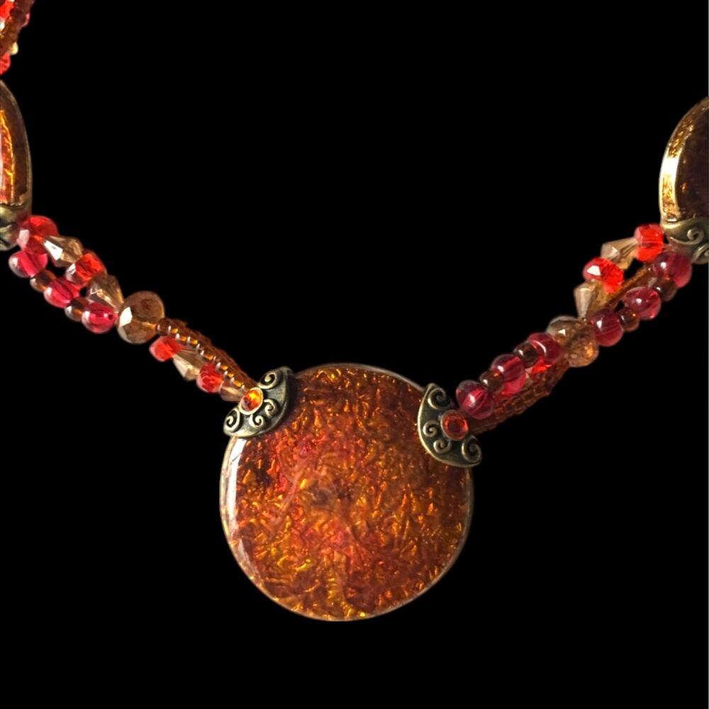 Chico's red mixed materials medallion necklace